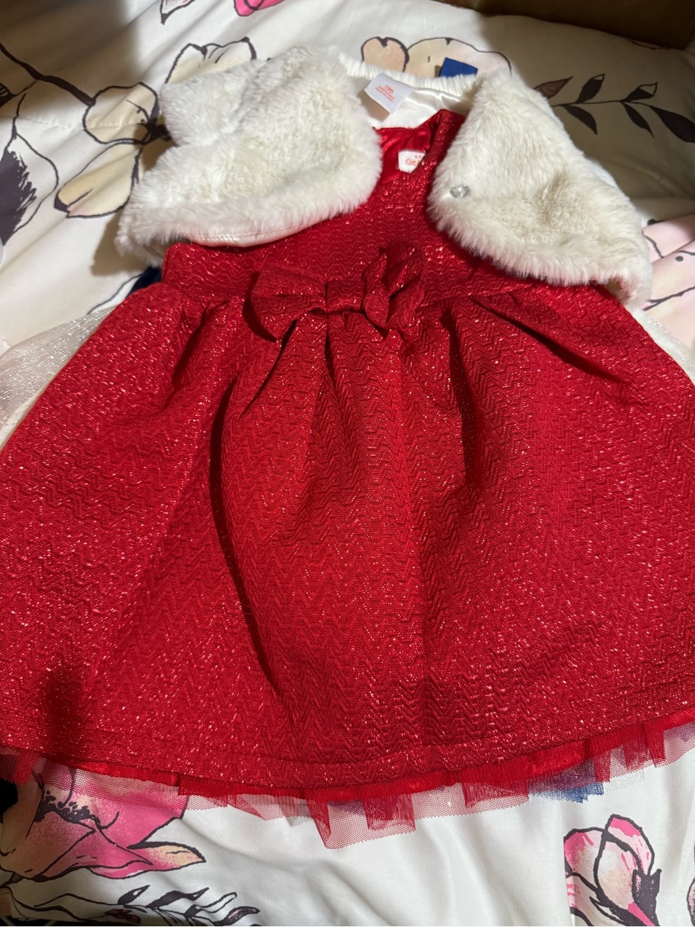 Blueberi Boulevard Red Sparkle Dress with Cream Faux Fur Bolero 2 dress red new